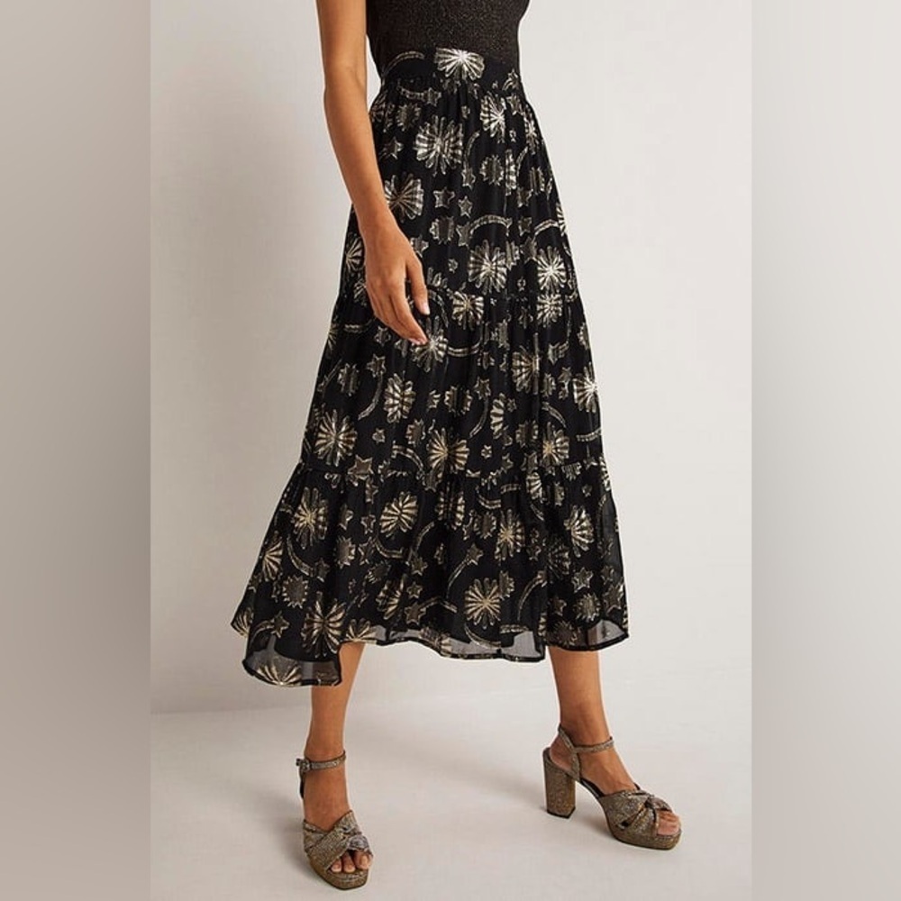 NWT Boden Tiered Midi Skirt Black sz 12